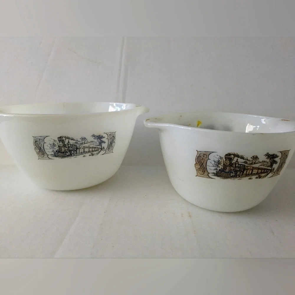 Currier and Ives Train bowls. Set of two.